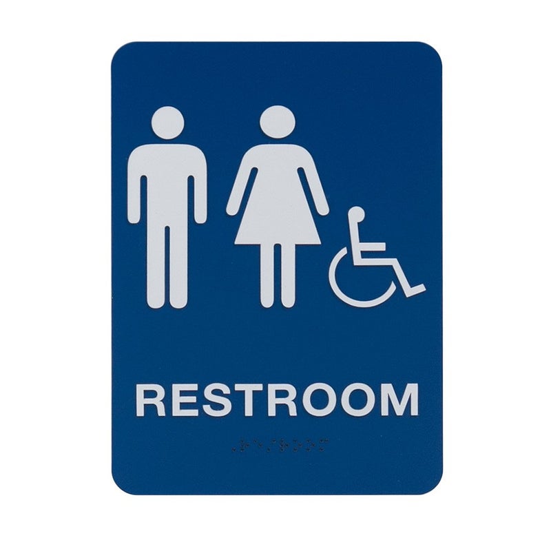 Unisex & Gender Neutral ADA Restroom (Bathroom) Modern Chic Signs w/Braille - Blue/White